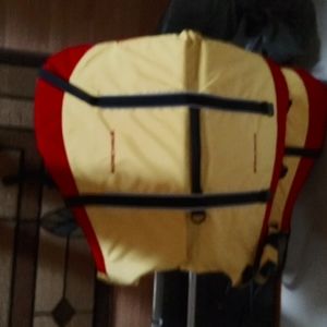 West marine dog swimming vests bright yellow with red around the sides